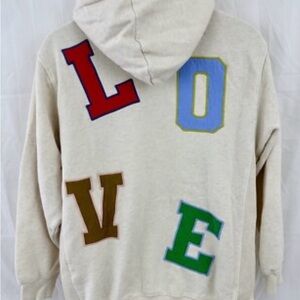 Aerie LOVE Letter Patch Oversized Hoodie - Cream with Colorful Lettering